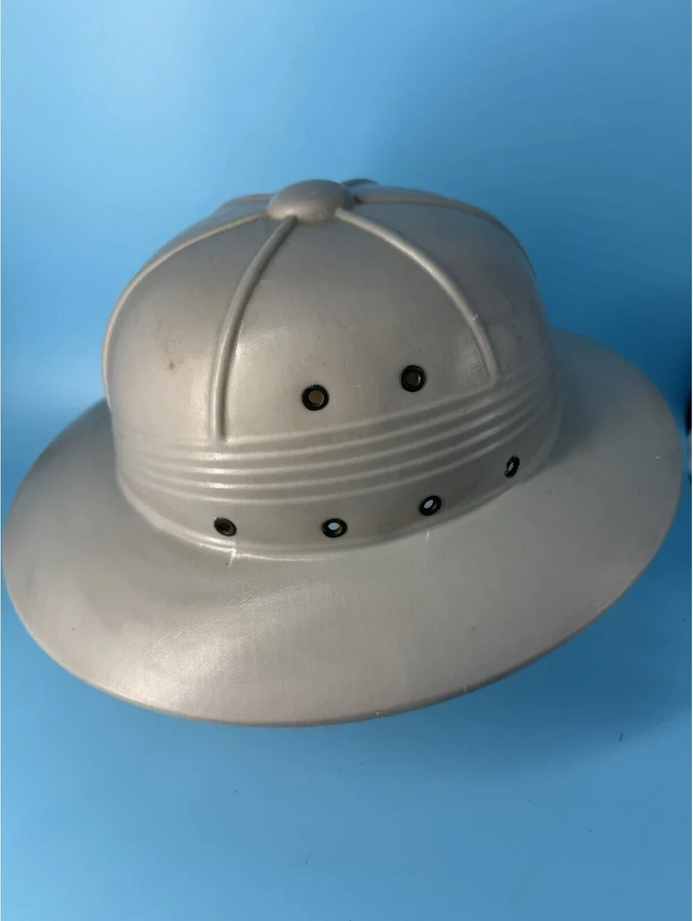 Vintage Golden Elephant Pith Helmet Safari Hat White Rain Sun Costume